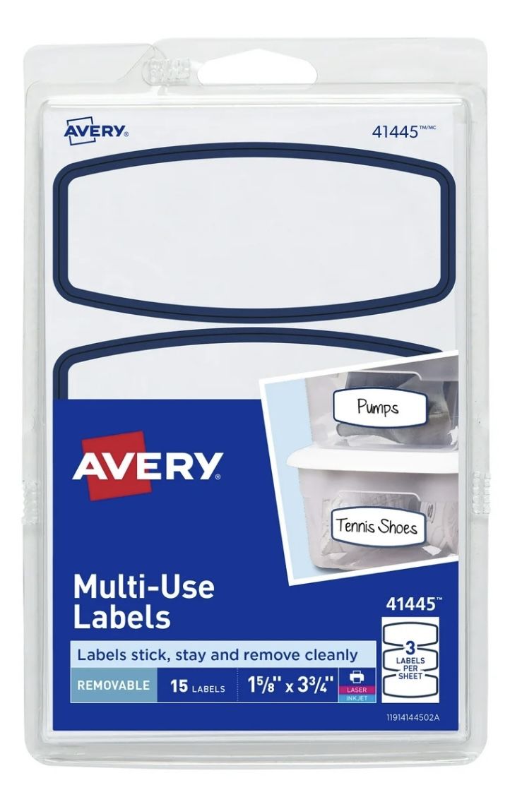 Avery multi-use labels, 1-5/8” x 3-3/4”, 15 labels