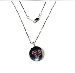 Natural Ruby Heart Disk Necklace Sterling Silver Pendant July Birthstone
