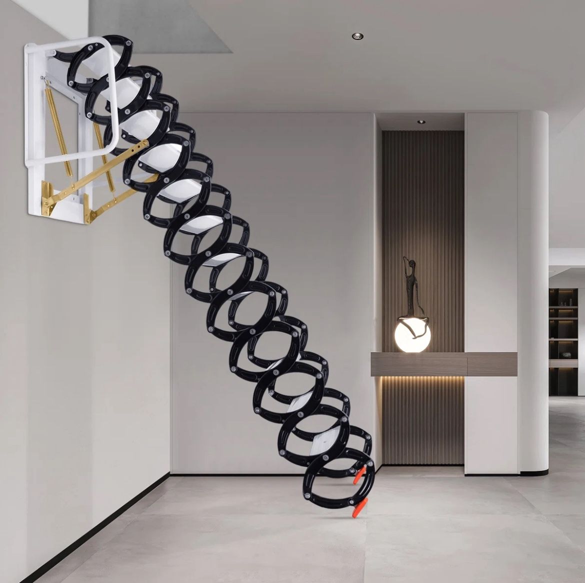12 Steps Wall-Mounted Attic Ladder, Attic Pull Down System, Retractable Ladder for Loft, Metal Folding Attic Ladder Telescoping Steps, Pull Down Stair