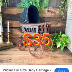 $35 Vintage Victorian Style Wicker Baby Stroller Plant 🪴Holder,Toy holder etc great For Baby shower