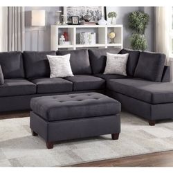 Ebony Sectional Sofa With Ottoman (Free Delivery)