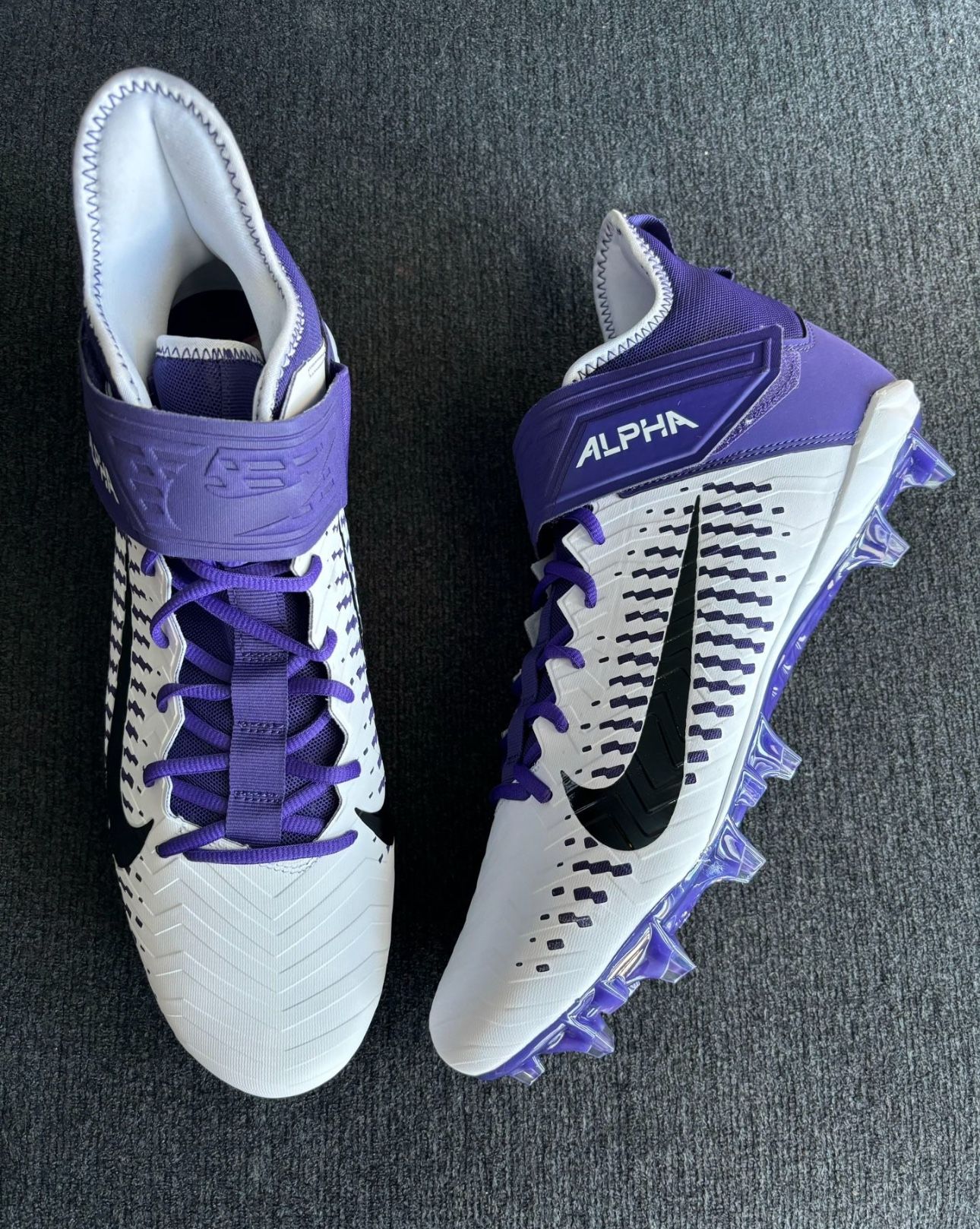 Nike Alpha Menace Pro 2 Mid White/Purple Football Cleats Size 13.5