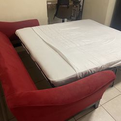 Red Suede Pull Out Couch