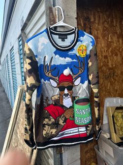 Blizzard Bay Men's M Knit Crew Neck Christmas Sweater Camo Long Sleeve Santa