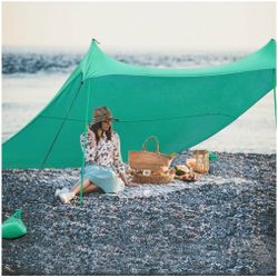 10' X 9' Family Beach Tent Canopy Sunshade W/ 4 Poles-Green 