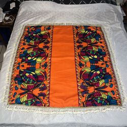 3.5 X 3.5 ft Heavily Embroidered Manto Orisha Religious Orange Handmade Beaded