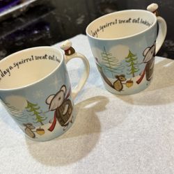 2 STARBUCKS 2010 Charming Mouse Squirrel Winter Holiday Bone China Mug 8 oz Cups