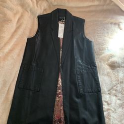 NEW!! Black Faux Leather Vest Women Size Large 