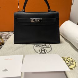 Hermes Birkin 20 Kelly Sellier Epsom Black Handbag 