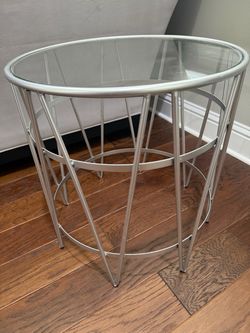 Round Glass Top Metal Side Table