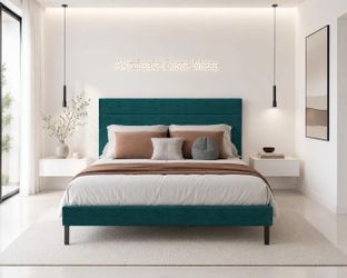 Queen size Elegant Upholstered Platform Bed Frame green K-52