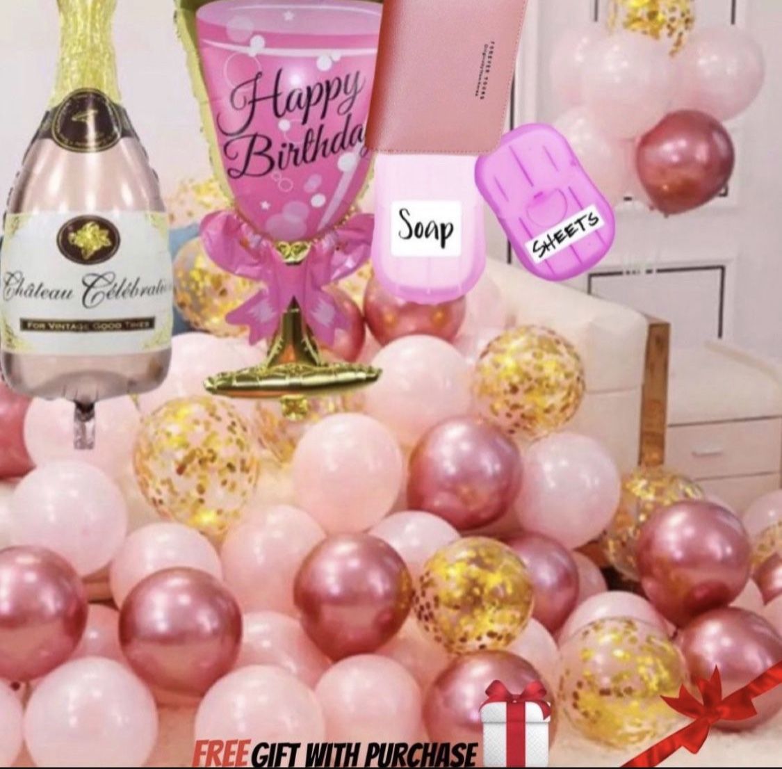 Birthday Balloons Set 20 Pieces Confetti +2 Big Helium +Free Gifts