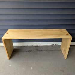 Custom built desk stand, used for monitors, hand rubbed tung oil finish.

12" d x 40 3/8" w x 17 1/2" h