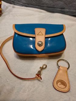 Dooney & Bourke blue patent leather pouch/ wristlet w/key fob.