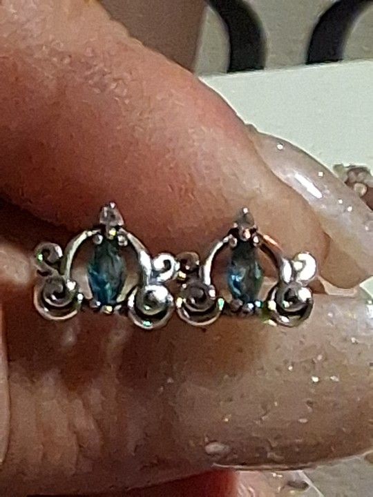 PANDORA DISNEY AUTHENTIC BRAND NEW STERLING SILVER CINDERRELAS BLUE CRYSTAL MARQUISE STONE CARRIAGE STUD EARRINGS