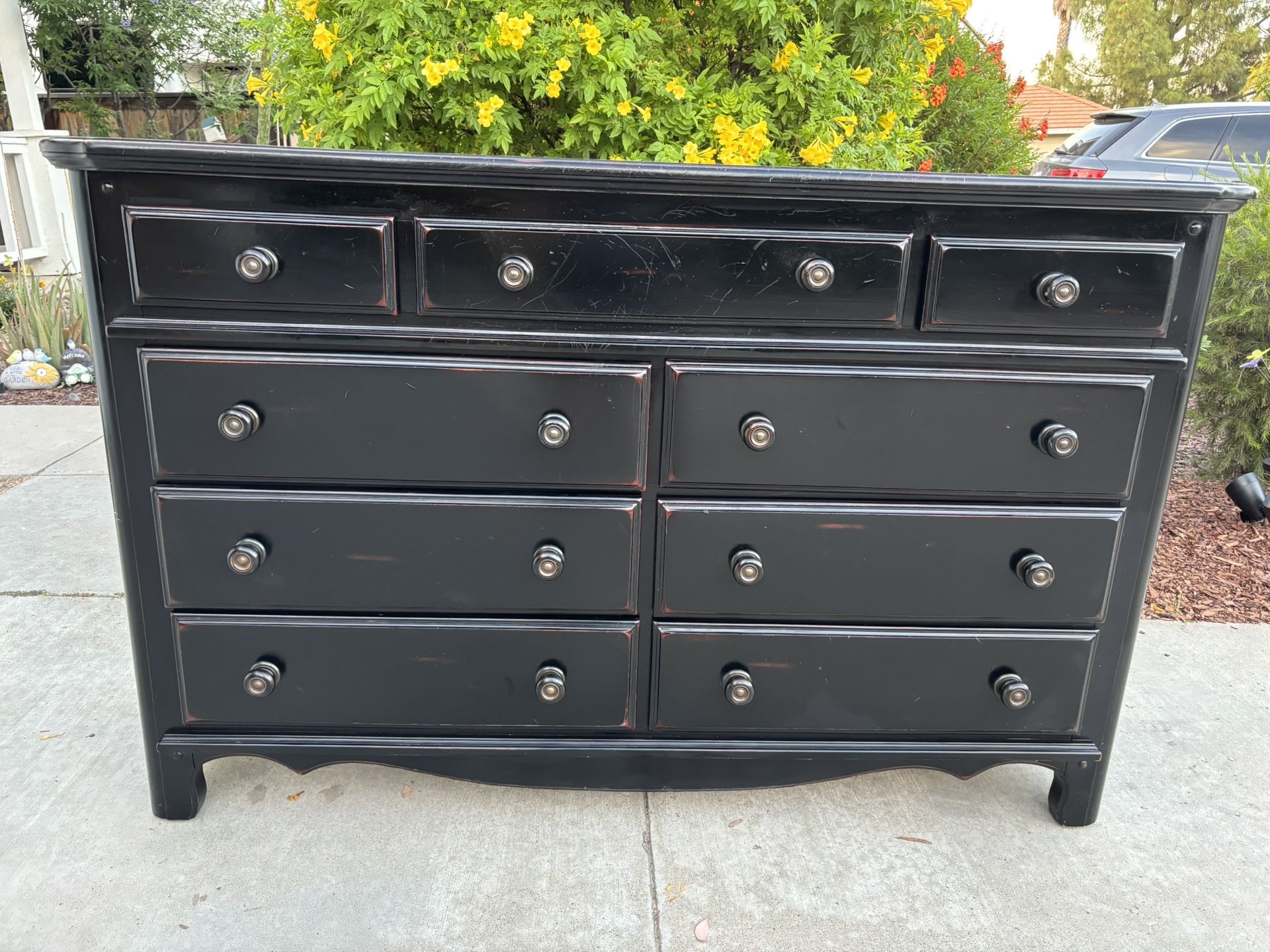 Dark 9 Drawer Wood Dresser Chest of Drawers Furniture Good Condition