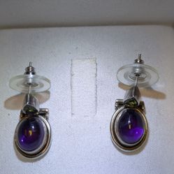 Vintage Sterling Silver Amethyst and Peridot earrings, made in India