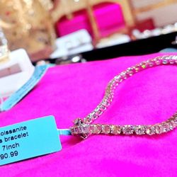 7 Inch 3mm Moissanite 925 Sterling Silver Tennis Bracelet  Passes All Diamond Testers  Retail $1590!!!