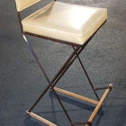 Cleo BALDON  Mid Century Modern X Base Bar Stool Metal Frame Oak 1960s 1970s  Midcentury