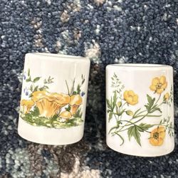 RAUSCHERT PORCELAIN WEST GERMANY YELLOW FLOWERS TAPERED CANDLE HOLDERS