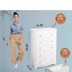 😀 WLIVE White 5 Drawer Wood Dresser, Wooden Chest of Drawers for Bedroom, Storage Cabinet and Organizer Drawers for Living Room, Hallway, Closet