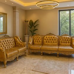 Luxury Victorian Gold Leather Couch Set  – $350 (FIRM)