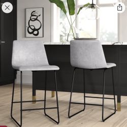 2- Faux Leather Gray Barstools