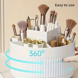 New 360° Rotating Makeup Brush Cylinder: Large Capacity, PP Material, Suitable for Brushes, Pens, Stationery, and Accessories