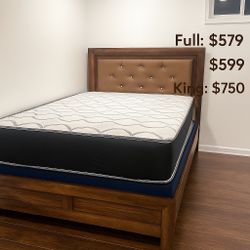  🛌 Queen Mattress Come With Bed Frame (Headboard & Footboard) With Light 💡 + Box Spring – Ready for Free Delivery Today!
