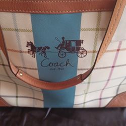 Vintage Coach Coated Leather Canvas Tote W Protective Dust Cover