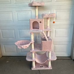 Árbol para gatos, torre grande para gatos de 66.1 pulgadas con 13 postes rascadores, 2 perchas, 2 cuevas, canasta, hamaca, pompones, condominio de fel