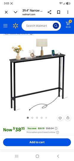 HOOBRO Narrow Console Table with Charging Station, Black