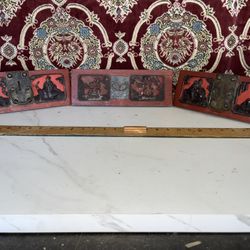 3 Antique Chinese Carved Wood Plaques From Cabinet 