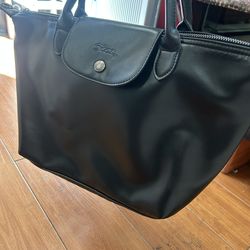 Longchamp Le Pliage Black Leather Handbag
