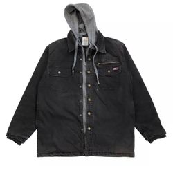 DICKIES QUILT JACKET HOODIE MEDIUM M MENS BLACK CANVAS DUCK SNAP ZIP UP VINTAGE