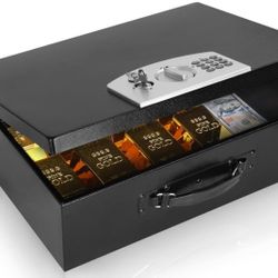 Dalmbox Portable Metal Safe Box with Digital Code Lock,Fire Resistant Storage for Documents, Fireproof Safe Box, Lock Box with Electronic Keypad, Car,
