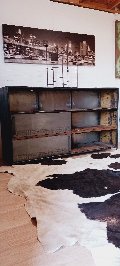 Industrial Steel Media Vintage Metal Console