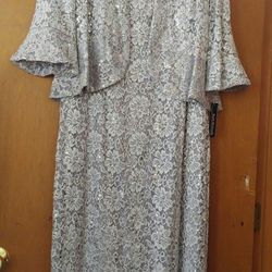 Silver Stretch Sequin Lace Dress