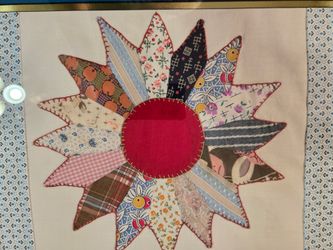 Vintage Framed Dresden Plate Quilt Block Textile Art - Cottagecore / Farmhouse
