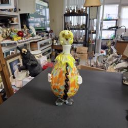 Vintage MCM Hand Blown Art Glass Clown Decanter Murano Style 12" Tall SEE DESCRIPTION 