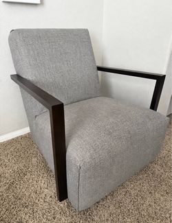 Modern Gray Accent Chair with Wood Arms