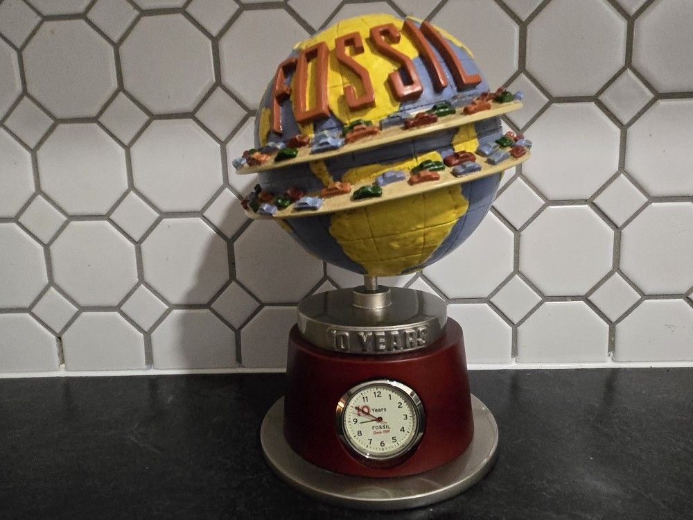 Rare Fossil Employee Award Clock Globe 10 Years Anniversary - Limited Edition -