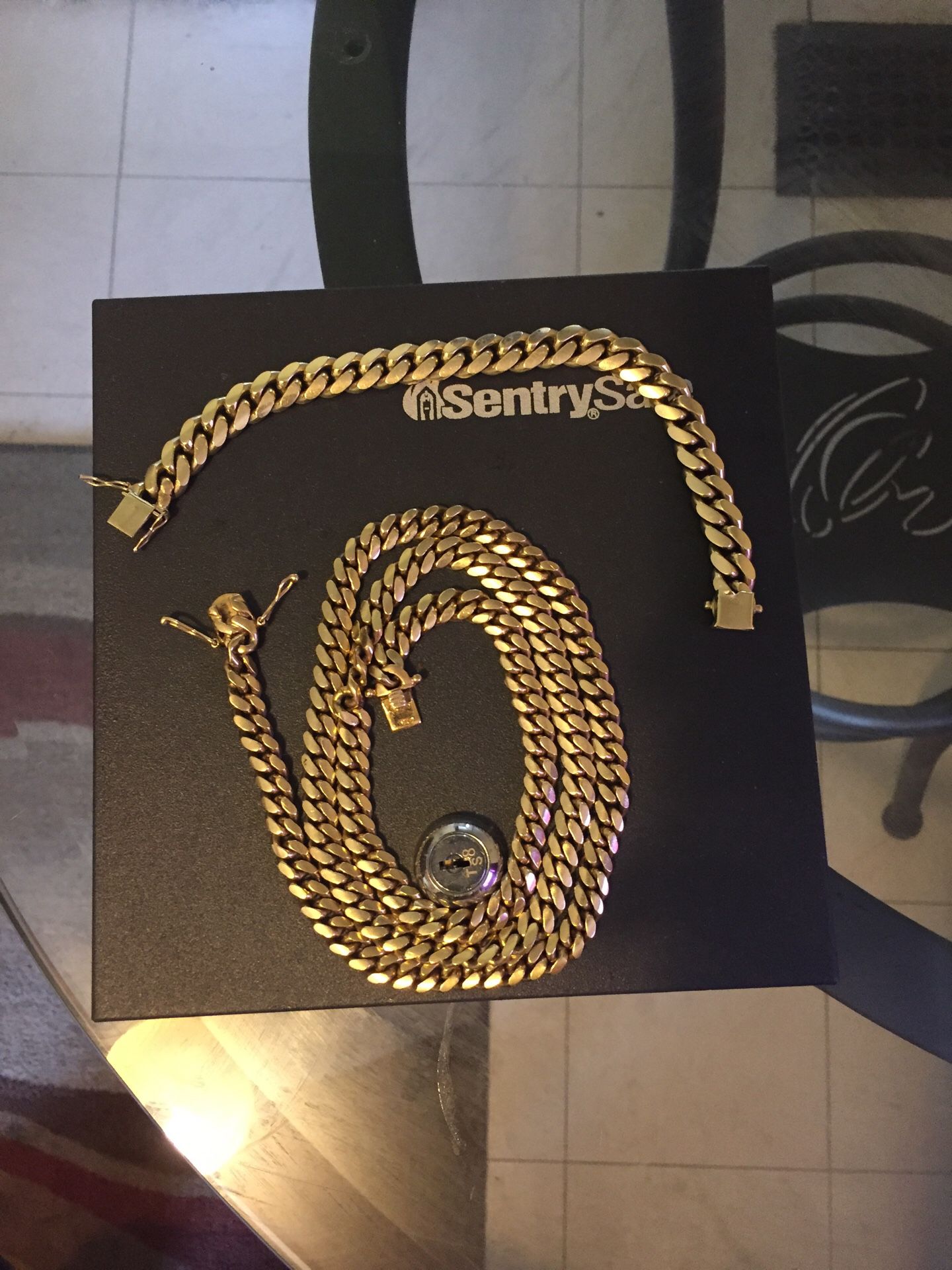 Miami Cuban link set solid gold 60 gram bracelet 140 gram chain