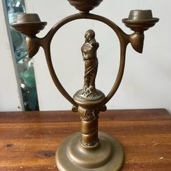 Antique Bronze Lady Art Deco Candleholder Candlestick 