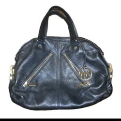 Michael Kors Portland Leather Bag Black Satchel Handbag Double Handel 14 In X 9 In X 5 In