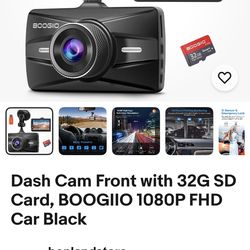 Dash Cam Front with 32G SD Card, BOOGIIO 1080P FHD Car Black