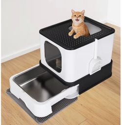 Large Enclosed Stainless Steel Cat Litter Box