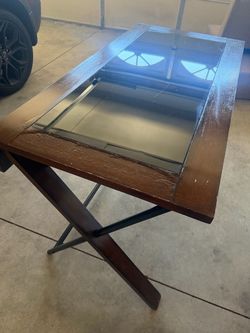 Wood and Glass Top Side Table