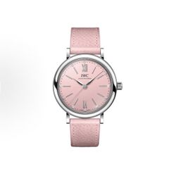 IWC Baitao Fino Series Automatic Mechanical Movement Waterproof Women's Watch Swiss Watch 34mm Pink Dial Stainless Steel Case Genuine Leather Strap(61