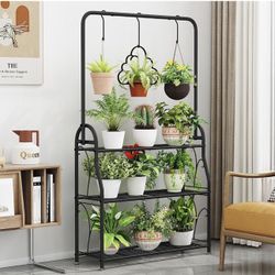 Plant Stand Indoor Outdoor, 3 Tier Tall Corner Hanging Plant Shelf Metal Ladder Flower Stands for Living Room Balcony Garden Patio
